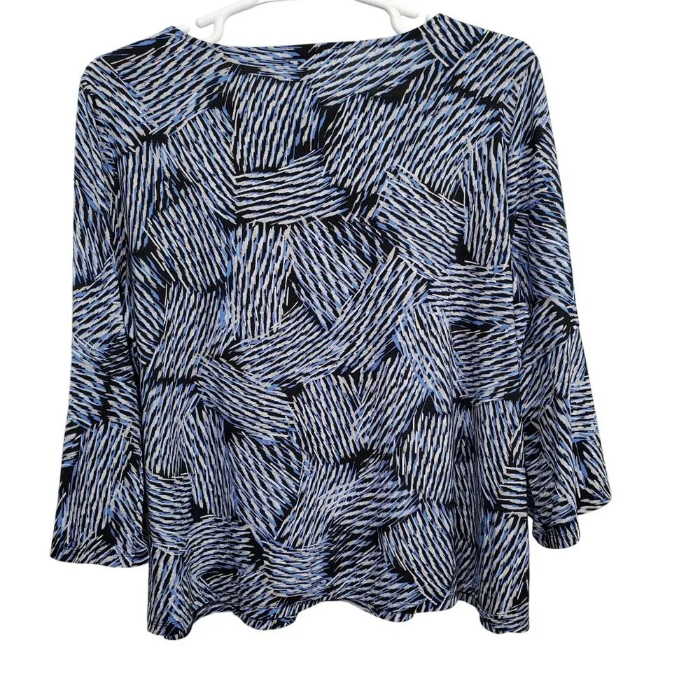 Kasper 3X Blouse Pullover Abstract Swirl Bell Sleeve Stretch Dressy Event Silver - Picture 3 of 13